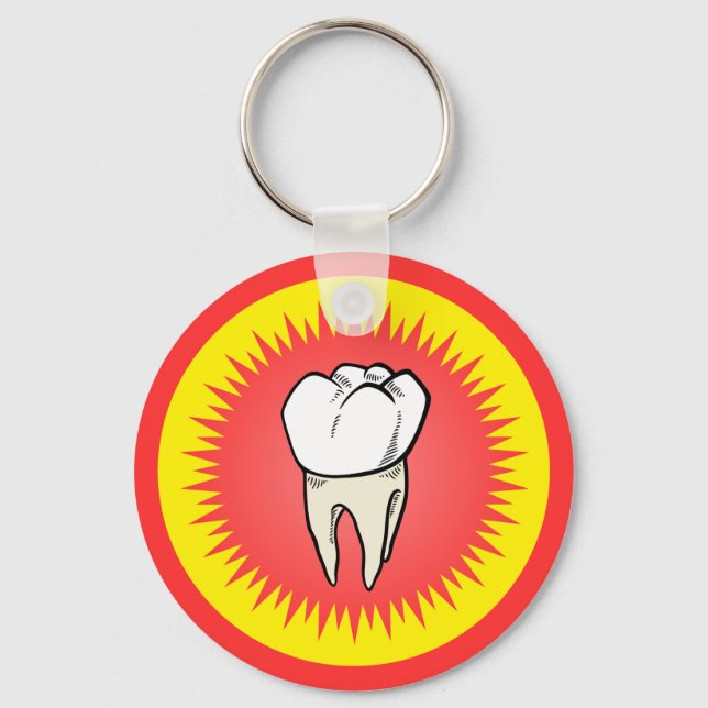 Chaveiro Cartoon Red White Extraído Starburst Molar (Frente)