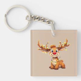 Chaveiro Cartoon reindeer with red nose and lights