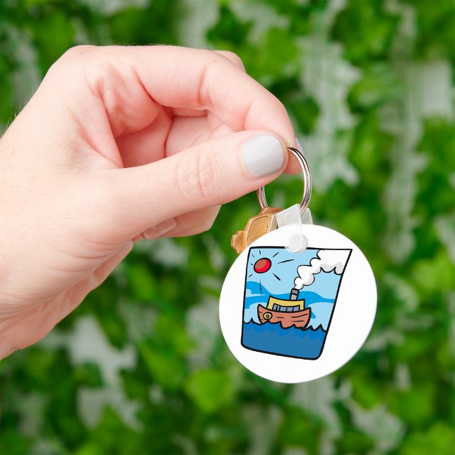 Chaveiro Cartoon Steamship no Oceano Ondas Arte Náutica (Criador carregado)