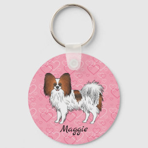 Chaveiro Cartoon Vermelho Sable Papillon Cute Cão Em Coraçõ
