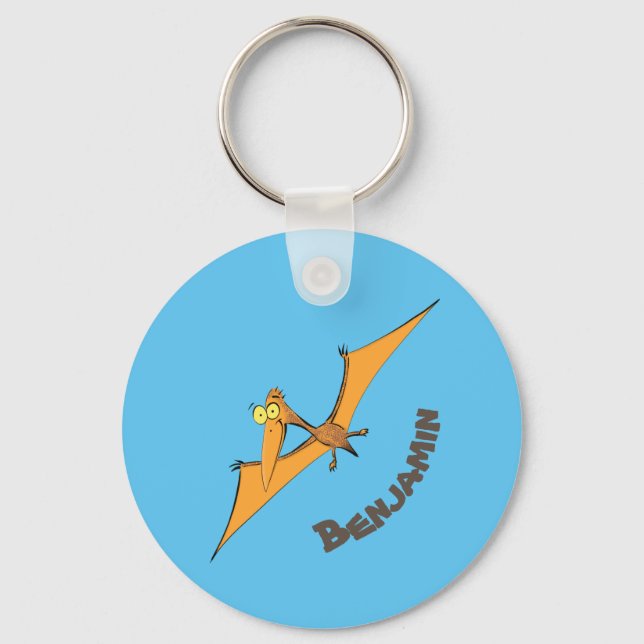 Chaveiro Cartoon voador de pterodátilo, cor de laranja giro (Frente)