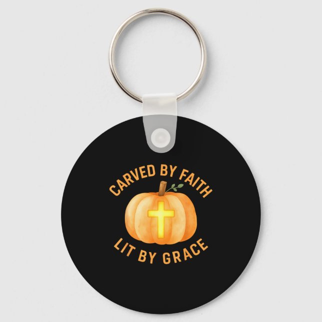 Chaveiro Carved By Faith Lit By Grace Pumpkin Cross Christi (Frente)