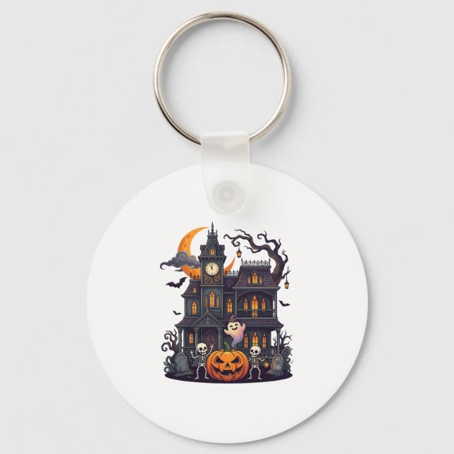 Chaveiro Casa Assombrada de Halloween Esqueletos Abóbora Fa (Frente)