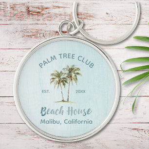Chaveiro Casa de Praia Moderna com Palmeiras de Madeira Azu