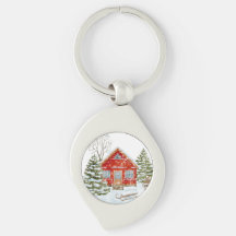 Casa Vermelha da Paisagem de inverno
