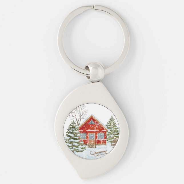 Chaveiro Casa Vermelha da Paisagem de inverno (Frente)