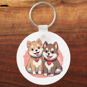 Chaveiro Casal Cachorro de Shiba Inu Cuja Fita se Apaixona