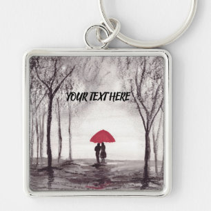 Chaveiro Casal de amor do guarda-chuva vermelho