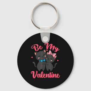 Chaveiro Casal de Gatos Fofos Abraçando Be My Valentine Cor