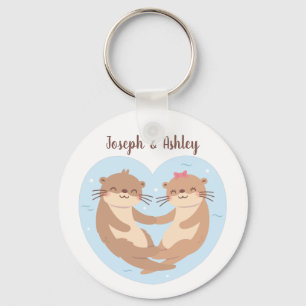 Chaveiro Casal de Lontras Fofas de Mãos Dadas Personalizado