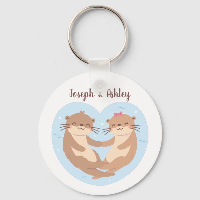 Chaveiro Casal de Lontras Fofas de Mãos Dadas Personalizado (Frente)