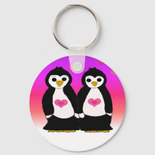 Chaveiro Casal de Pinguins com Corações