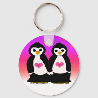 Chaveiro Casal de Pinguins com Corações