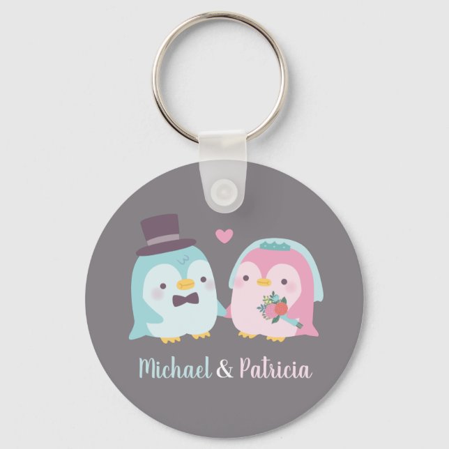 Chaveiro Casal de Pinguins no Casamento noivo e noiva (Frente)