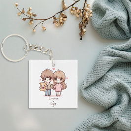 Chaveiro Casal de Urso de Teddy, Estilo Chibi Personalizado