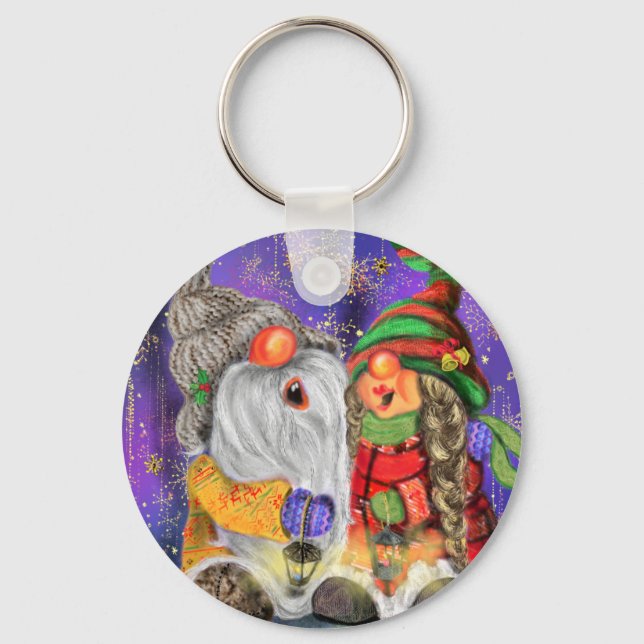 Chaveiro Casal Hugged Gnomos Cantando Feliz Canção De Natal (Frente)