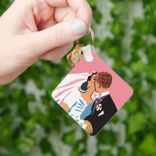 Chaveiro Casamento Antigo, Noiva e Noivo Retrô Beijando