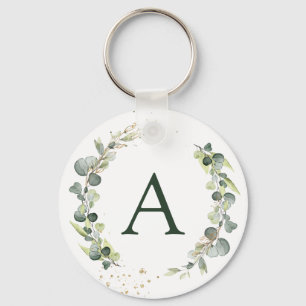 Chaveiro Casamento Botânico Eucalipto Monograma Verde