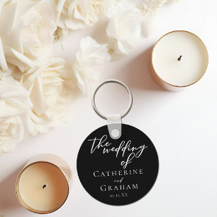 Chaveiro Casamento Branco Negro Simples, Personalizado