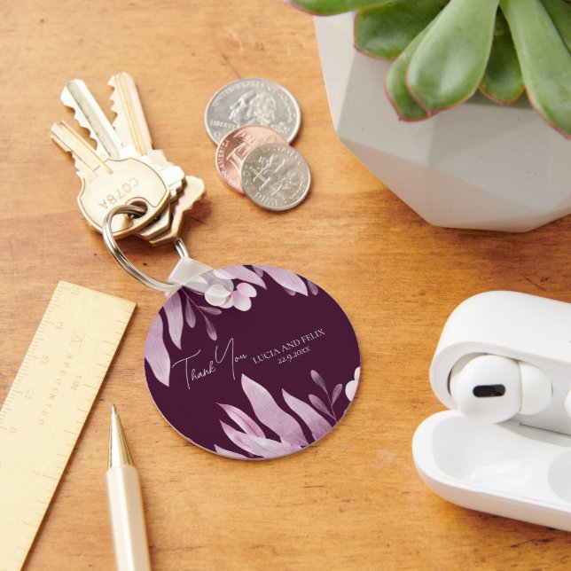 Chaveiro Casamento Burgundy Big Leaves Obrigado (Mesa)