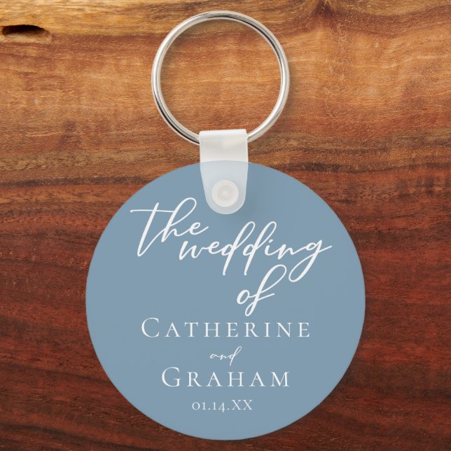 Chaveiro Casamento Costeiro Personalizado de Chic Dusty Blu (Frente)