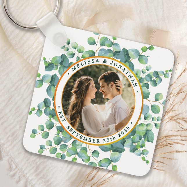 Chaveiro Casamento de Aquarela Eucalyptus Photo Greenery (Criador carregado)