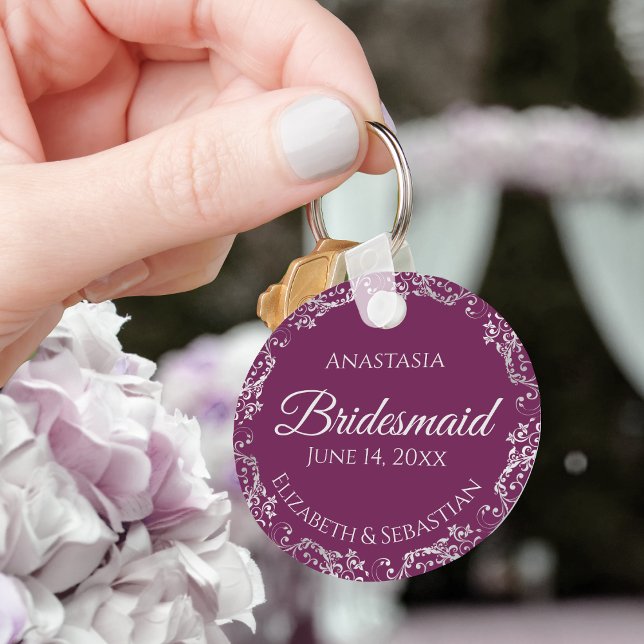 Chaveiro Casamento de Bridesmaid Roxo do Gabinetes de Prata (Criador carregado)