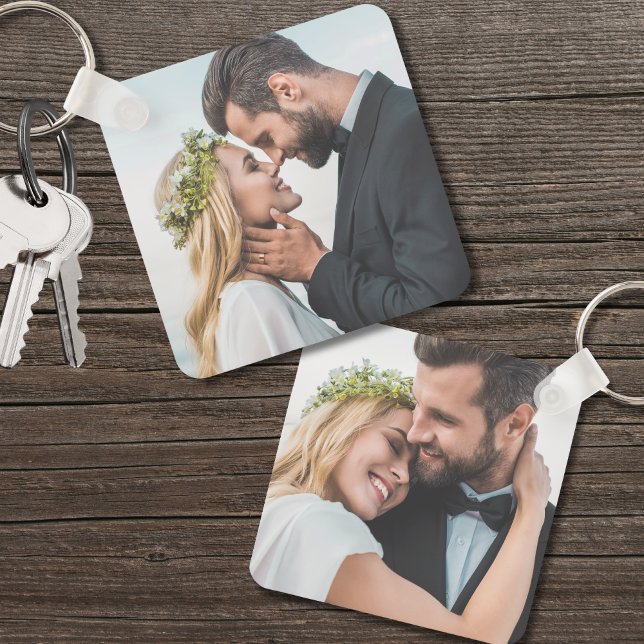 Chaveiro Casamento De Dois Lados Duplos Recém-Casados Com F (Custom Two Photo Newlywed Double Sided Wedding keychain)
