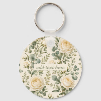 Chaveiro Casamento de Luxo Rosa Marfim e Eucalipto Verde Sá