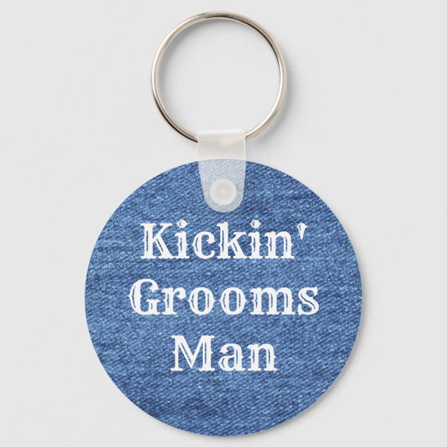 Chaveiro Casamento de Tema de Denim Branco Azul (Frente)