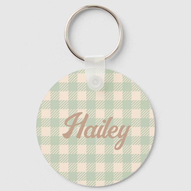 Chaveiro casamento de xadrez com gingham verde-claro (Frente)