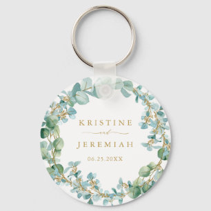Chaveiro Casamento Dourado Eucalyptus Greenery Wreath