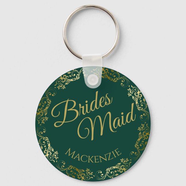 Chaveiro Casamento Dourado Lace Emerald Green Bridesmaid (Frente)