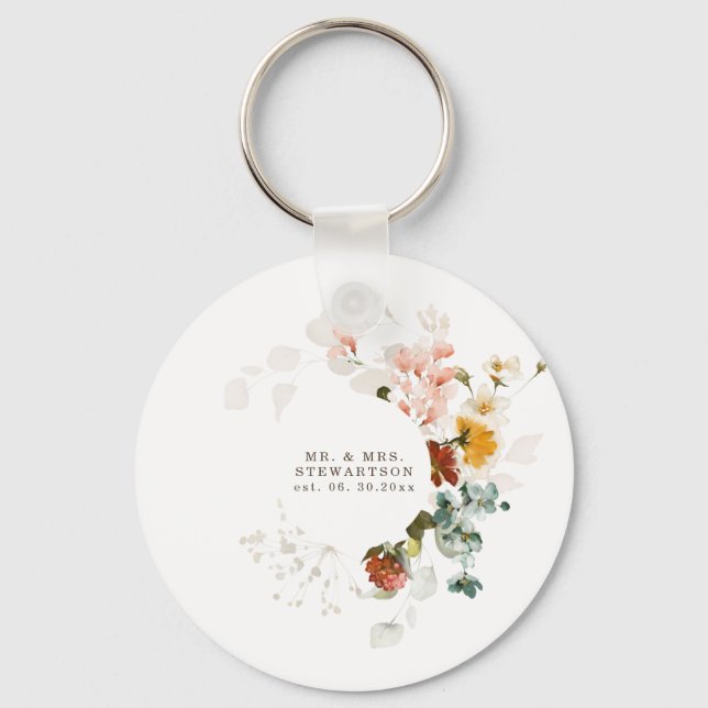 Chaveiro Casamento Elegante com Jardim de Flores Silvestres (Frente)