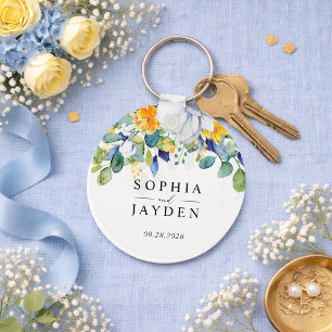 Chaveiro Casamento em aquarela floral elegante em amarelo e