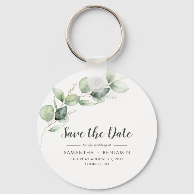 Chaveiro Casamento Eucalyptus Greenery Salvar a Data (Frente)