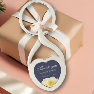 Chaveiro Casamento Floral de Flor Rosa Amarela Obrigado