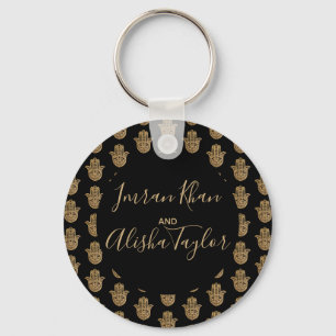 Chaveiro Casamento Indiano Salve a data Dourada hamsa Henna