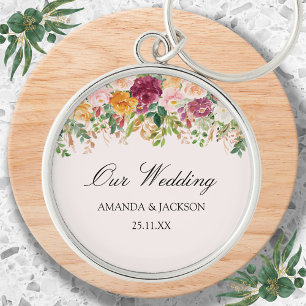 Chaveiro Casamento no Jardim de Rosas com Caligrafia Elegan