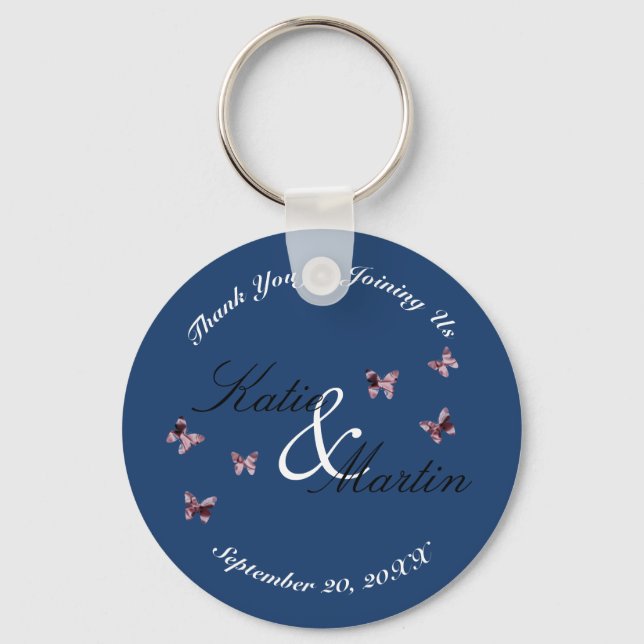 Chaveiro Casamento Obrigado Guarde Borboletas Rosa (Frente)