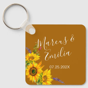 Chaveiro Casamento Personalizado de Autumn Sunflower