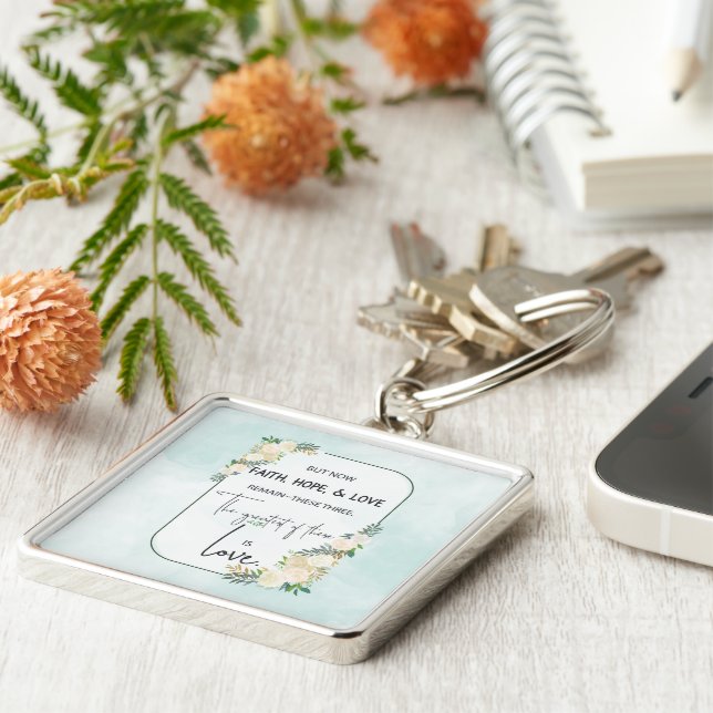 Chaveiro Casamento Religioso Aniversário Fé Esperança Amor (Lateral)