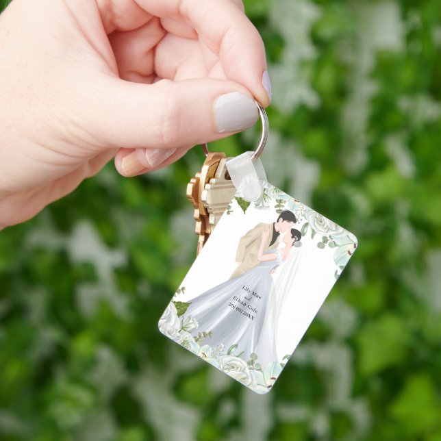 Chaveiro Casamento Romântico em Aquarela (Mão)