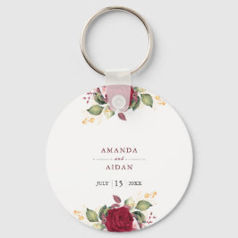 Chaveiro Casamento Romântico Rustic Burgundy Red Floral