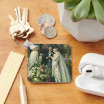Chaveiro Casamento vintage, noiva e noiva com Menorah<br><div class="desc">Ilustração Vintage,  amor e cerimônia de casamento romântica,  com uma imagem de um casal se casando em uma bela sinagoga com vitrines coloridas,  flores e uma menorah de sete galhos. A noiva está vestindo um longo vestido branco e o noivo é bonito em seu smoking.</div>