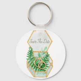 Chaveiro Casamento Watercolor com folhas de samambaia e cas