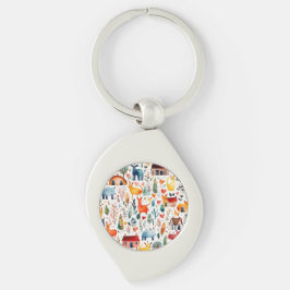 Chaveiro Casas vermelhas e casas Folha de Papel