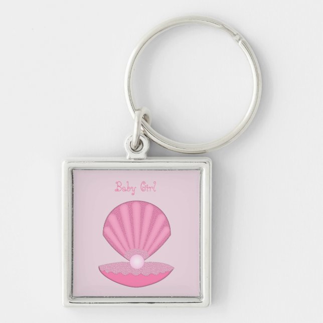 Chaveiro Casca de Ostra e Pérola de Bebê Rosa Personalizada (Frente)