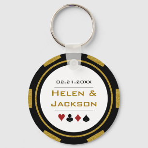 Chaveiro Casino Poker Chip Dourado Preto Favor do Casamento