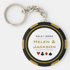 Chaveiro Casino Poker Chip Dourado Preto Favor do Casamento